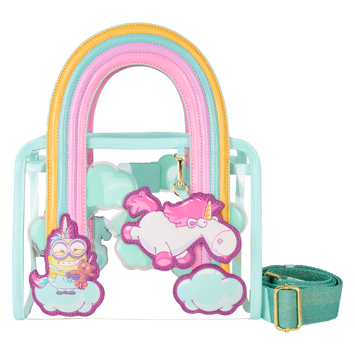 Minions Fluffy Unicorn Rainbow Clear Mini Tote Crossbody Bag