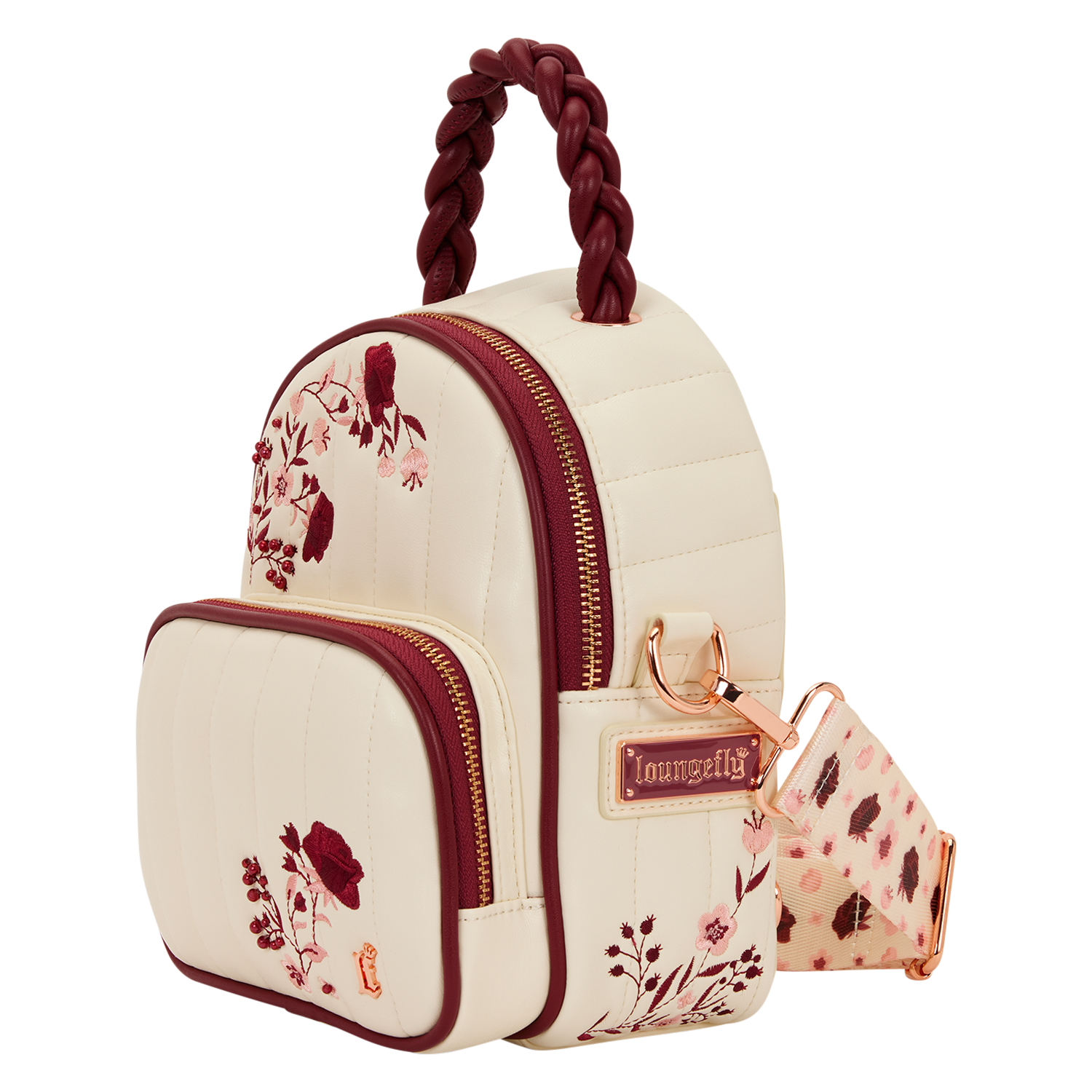 Loungefly Cream & Red Floral Convertible Mini Backpack & Crossbody Bag - Image 3