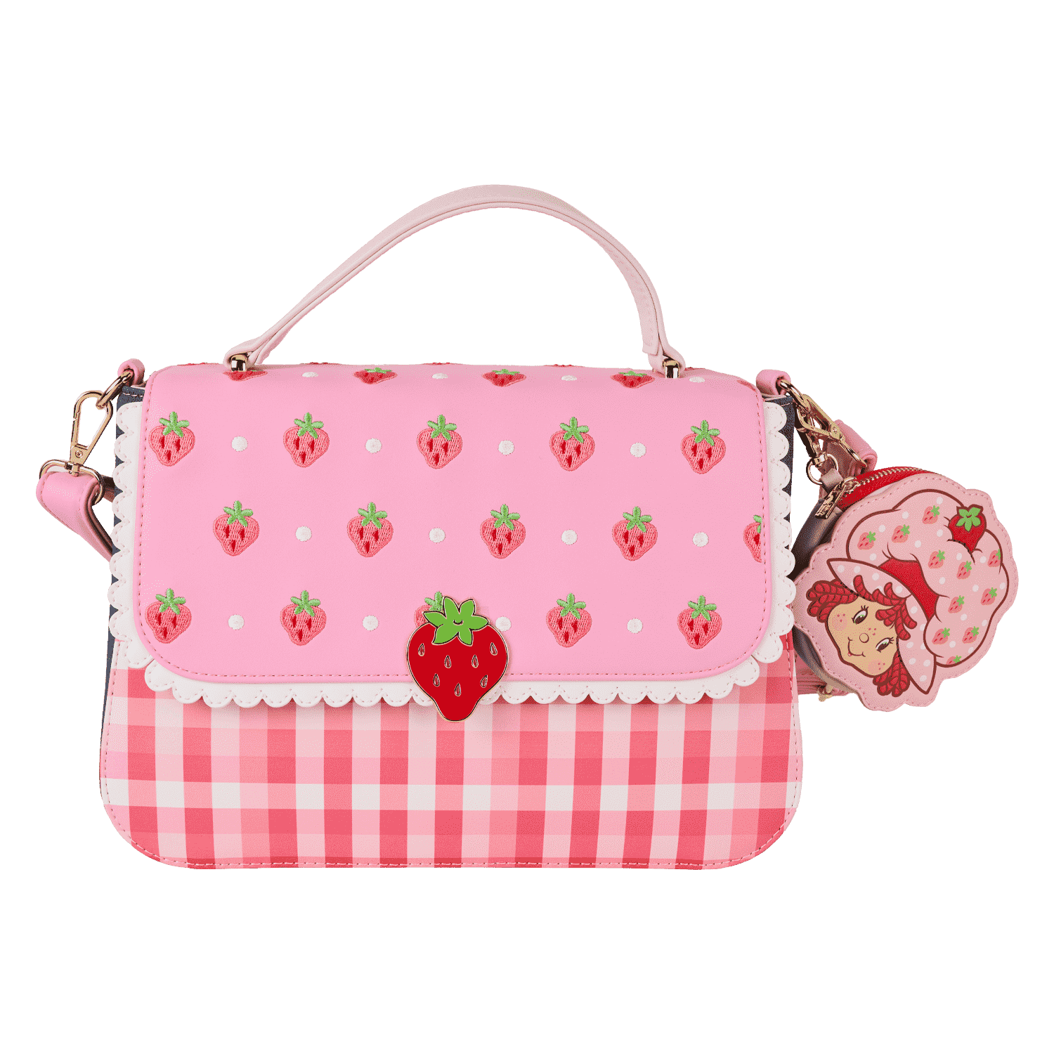 Strawberry Shortcake Denim Gingham Crossbody Bag with Coin Bag