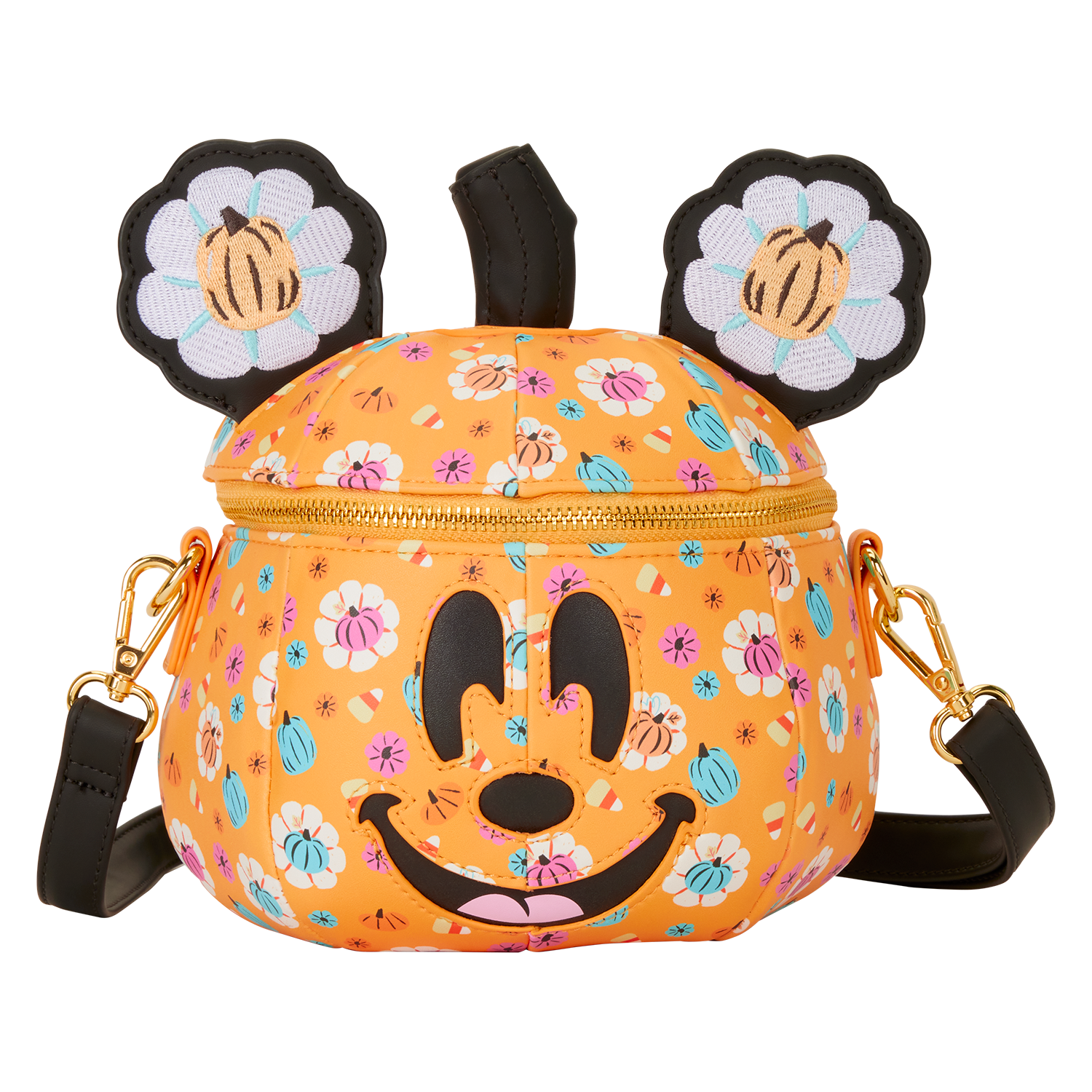 Mickey Mouse Floral Pumpkin Head Glow Figural Crossbody Bag